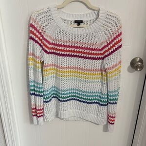 Talbots White Open-Weave Sweater with Multicolor Stripes